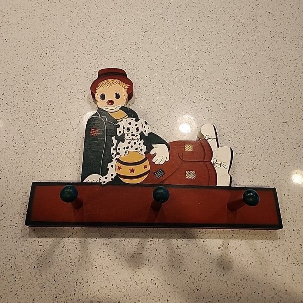Vintage Clown Wall Hanging Wooden Coat Hook Dalmatian Dog